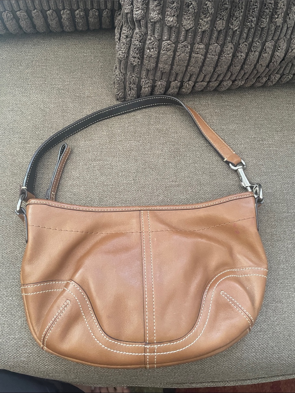 Coach Tan Leather Shoulder Bag with Contrast Stitching